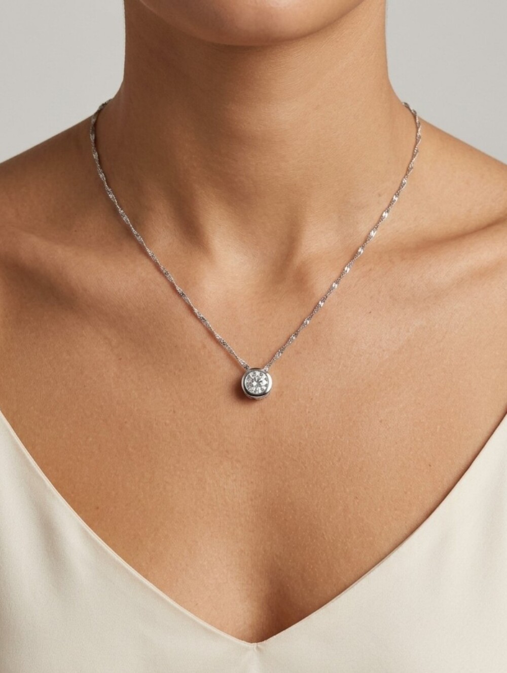 1.25 ct Sterling Silver Bezel Solitaire Pendant & Chain Necklace 18"